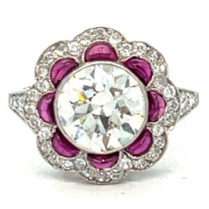 Art Deco Platinum Diamond & Ruby Engagement Spectacular Ring